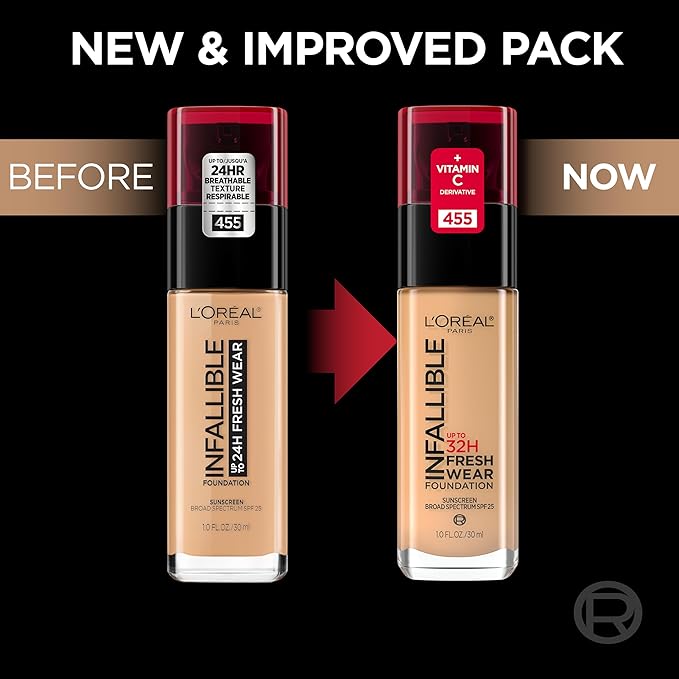 L'Oreal Paris Makeup Infallible Up to 32 Hour Fresh Wear Lightweight Foundation, 482 Radiant Sun, 1 Fl Oz, Packaging May Vary