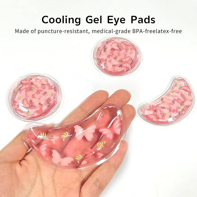 Gel Ice Pack Reusable Cooling Eye Pads and Under Patches,Eye Hot Cold Treatment for Redness,Pain Relief Relax (Butterflies)