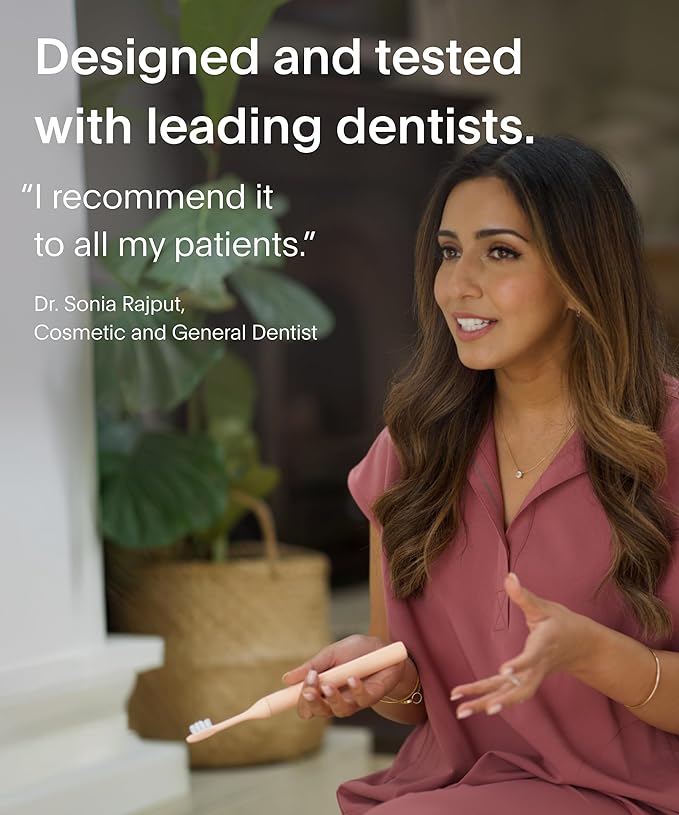 SURI Recyclable Plant-Based, Electric Toothbrush Heads - Built-in Tongue Scraper, Long Lasting Replacement Heads | Compatible Only Sonic Electric Toothbrush - Sunset Bloom, Pack of 3