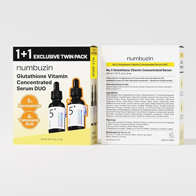 numbuzin No.5 Serum DUO | Tranexamic Acid 4%, Niacinamide 5%, Glutathione, Vitamin C | Vitamin Concentrated Serum | Hyperpigmentation| Suitable for Sensitive Skin | 2.02 fl. oz.