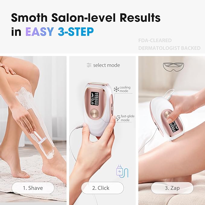 IPL Laser Hair Removal Device for Women & Men - Home 45°F Ice-Cooling Contact for Painless & Long-Lasting Results, 86% Hair Reduction in 3 Weeks for Full Body & Bikini Line, Rose Gold