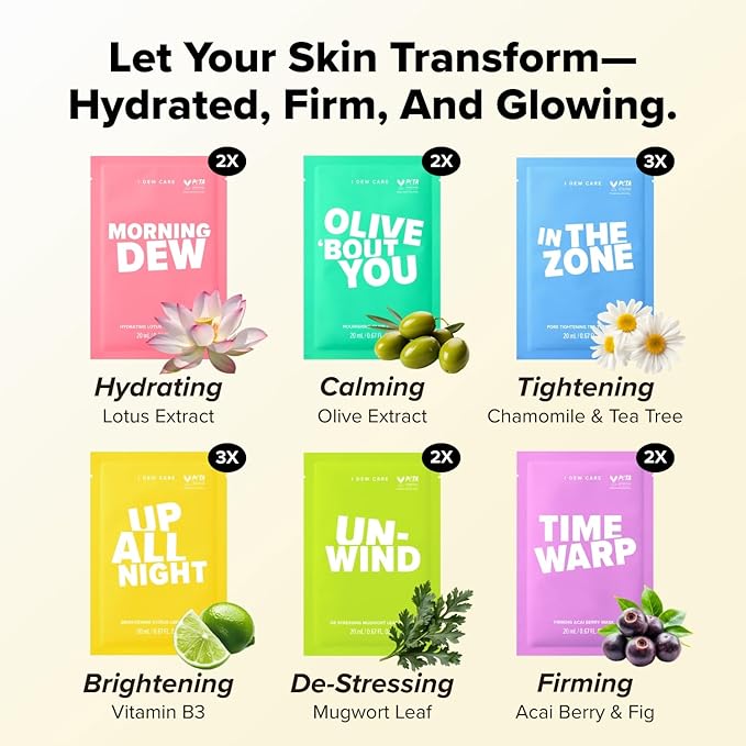I DEW CARE Collagen Sheet Mask Variety Pack - 14 Days Facial Masks Skincare Korean | Hydrating Collagen Face Mask, Moisturizing Beauty Skin Care, Sheet Masks for Women, Facial Skincare Pack, 14EA