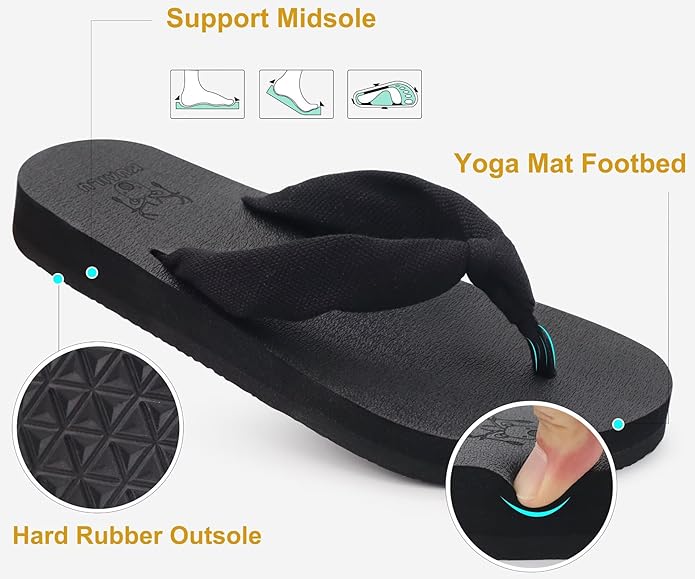 KuaiLu Womens Dressy Sandals Arch Support Yoga Mat Walking Cross Slides Ladies Slip on Orthotic Travel Outfits Slippers Cushion Comfortable