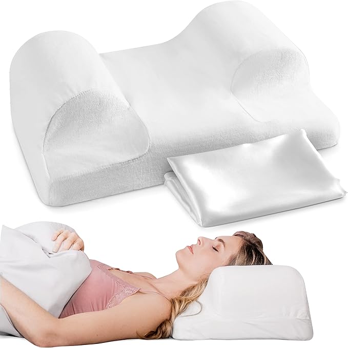 Your Face Pillow-Back Sleeper Beauty Pillow, Cervical Neck Pillow Contour Memory Foam Pillow, Ergonomic Neck, Back & Shoulder Support. Back Sleeping Reduces Pressure on Skin - Standard with Satin Case