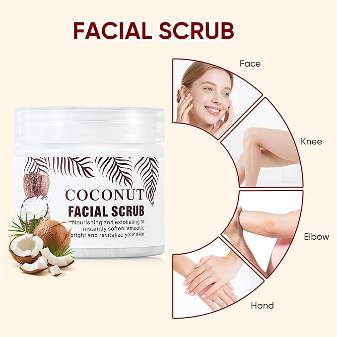 Facial Scrub & Face Exfoliator, Exfoliating Facial Wash with Coconut Facial Scrub Exfoliator - Spa Quality Exfoliating Mask, Deep Cleansing Face Wash Cleanser for Women