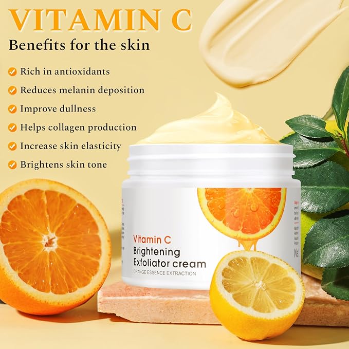 Vitamin C Face Scrub Face Exfoliator Cream Brightening Facial Scrub Exfoliating Facial Wash Microdermabrasion Facial Scrub, Gently Exfoliate Dirt and Dead Skin Cells, Improve Dark Spot, 140g/5oz