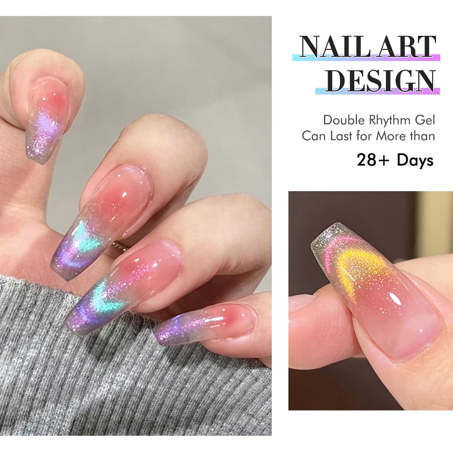 Double Rhythm 6 Colors Cat Eye Gel Polish Set Shimmer Glitter with Magnet Holographic Reflective Magnetic UV Nail Art Kit (6-Kit 29)