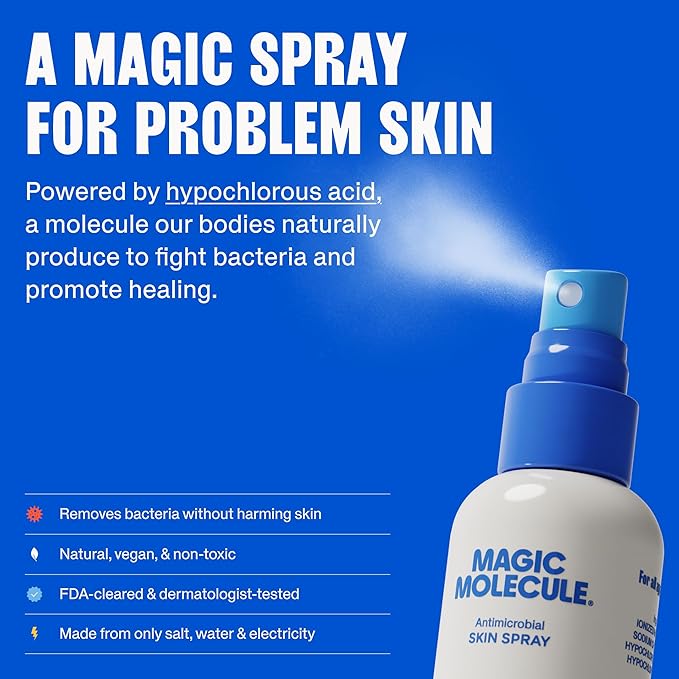 Magic Molecule Skin Cleanser for All Types, Hypochlorous Acid Spray Helps Heal Acne Prone, Eczema and Itchy Rashes and 50 Other Skin Ailments, 8 oz Spray (Pack of 3)