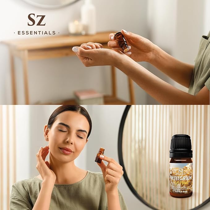 Petitgrain Sur Fleurs Essential Oil - 100% Pure and Undiluted - Extracted from Neroli-Bitter Orange Tree - Citrusy & Woody Scent with Fresh Neroli Floral Overtones - Therapeutic Grade