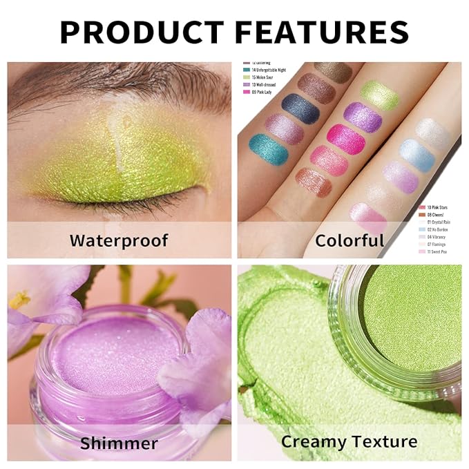 Oulac Lime Green Eyeshadow-Green Glitter Eyeshadow Highly Pigmented Waterproof & Long Lasting for Women with Moisturizing Formula. Multi-use for Highlighter. 6g (15)