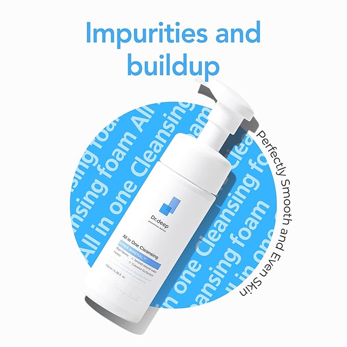 Dr.Deep All in One Cleansing - Korean Foaming Facial Cleanser for Bumpy Skin & Blackheads, Makeup Removing Cleanser & Gentle Face Wash for All Skin Types - 5.07 fl. oz