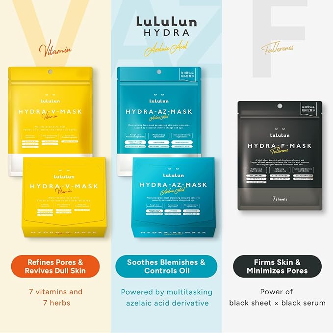 Lululun 21 EA Exfoliating Face Mask Sheets for Pore Cleansing, Charcoal Face Mask for Women & Men with Black Peal, Honey, Cummins Seed& Eucalyptus, Facial Mask & Sheet Masks, Japanese Skincare HYDRA-F