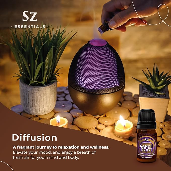 Gandhi Root Essential Oil, 100% Pure Sugandh Mantri Oil, Steam Distilled from Homalomena Aromatica - Sweet & Woody Scent w/Earthy Overtones - Therapeutic Grade & Vegan - 0.17oz (5ml)