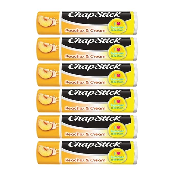 Peaches and Cream Chapstick 6-Pack. Includes Bonus Lip Balm Holder Keychain (Pink). Limited Edition Flavor from the Chapstick I Love Summer Collection, Unique Gift Bundle from Tiny Seed