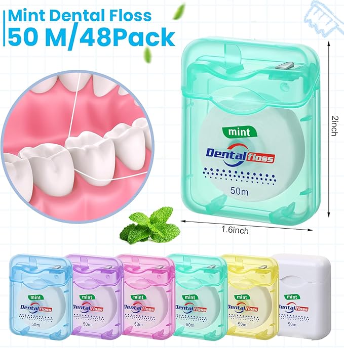 Geiserailie 72 Pack Dental Floss Bulk Mint Flavored 50m Each Travel Dental Floss Waxed Oral Care for Teeth and Gum Protection(Multicolor)