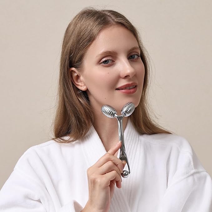 Stainless Steel Face Roller - Metal Facial Cooling Massager for Face and Eyes, Esthetician Supplies Cold Roller for Puffiness, Wrinkles, Dark Circles