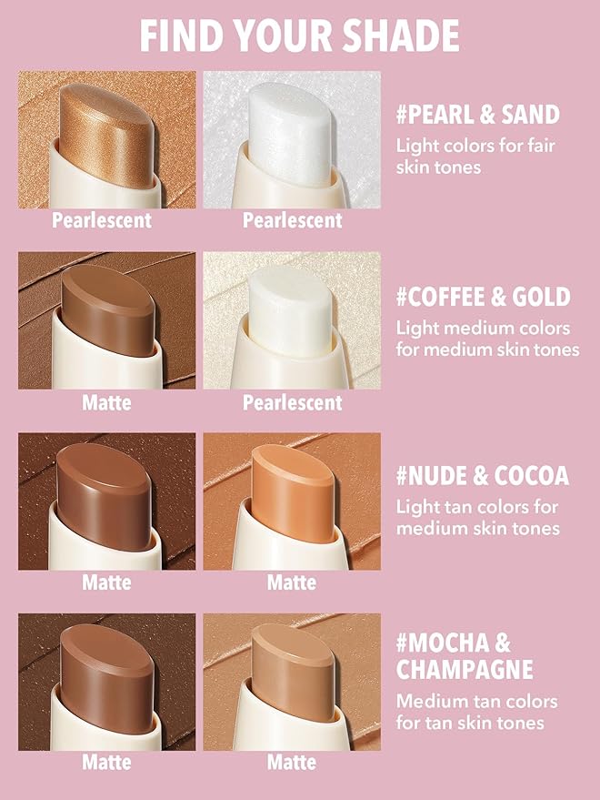 SHEGLAM 2 In 1 Dual Head Cream Contour Highlighter Stick Highly Pigmented Face Bronzer Makeup - Mocha & Champagne