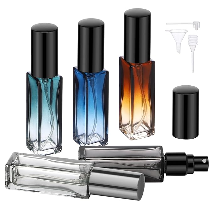 Segbeauty 5 Packs Travel Perfume Bottle Refillable, 10ML Mini Portable Glass Spray Bottles Atomizer, Empty Cologne Sample Dispenser with Funnel and Pipette, Perfume Making Kit Toiletries Container