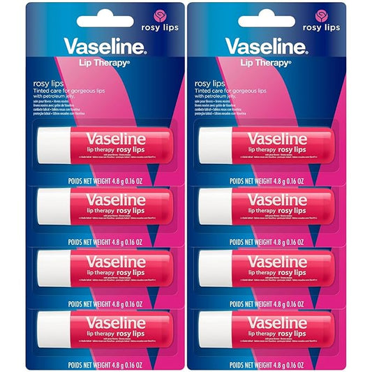 Vaseline Lip Therapy Rosy Lips 8-Pack – Moisturizing Lip Balm, Tinted, 0.16 Oz Ea