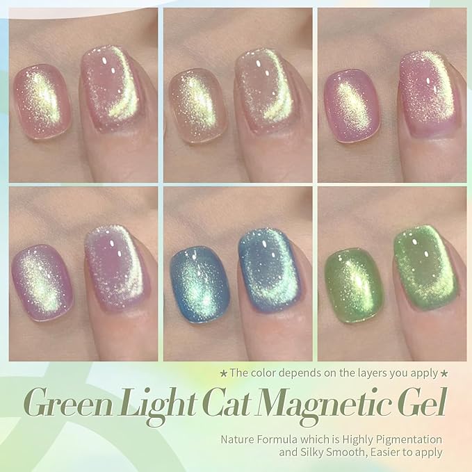 Born Pretty Cat Magnetic Eye Gel Nail Polish Shimmer Glitter Holographic Auroas Magnetic Gel Spring Summer Pink Green Blue Translucent Gel Polish Set Manicure Nail Art DIY at Home
