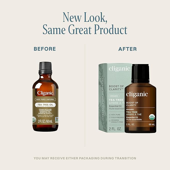 Cliganic Organic Tea Tree Essential Oil - 100% Pure Natural for Aromatherapy Diffuser | Non-GMO Verified (Packaging May Vary)