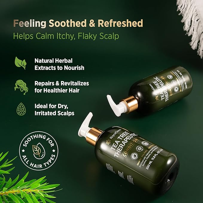 RoyceDerm Tea Tree Conditioner: Hydrating & Soothing Botanical Formula with Tea Tree, Aloe, Camellia Seed Oil, Paraben & Sulfate Free