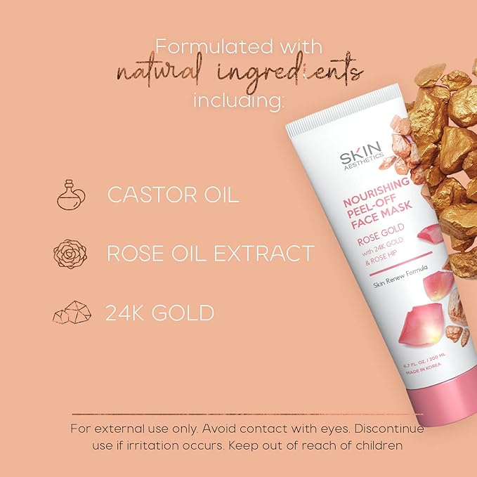 Rose Gold Peel-Off Face Mask - Unclogs Pores, Removes Oil & Dirt, Tightens Skin, Blackhead Remover - Dermatologist Tested Korean Skincare - Clean Beauty, Cruelty-Free - 6.7 Fl oz