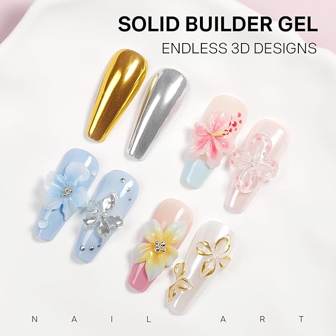 MIZHSE 2Pcs 3D Nail Gel Sculpting Gels, Clear and White Solid Builder Gel for Nails with Silicone Nail Molds Molding Gels 3D Art Non-Sticky Hand UV LED for Nails Salon Home DIY