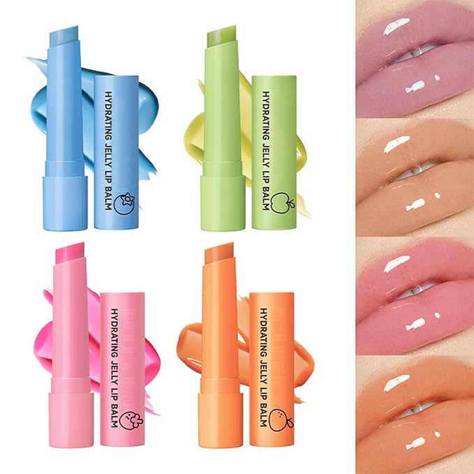 Hydrating Jelly Balm,Tinted Moisturizing Lip Balm For Dry Lips,Instantly Hydrate Lips Conditioning & Nourishing Lip Care Lip Moisturizer Fruit Lip Oil Lip Shine Jelly Lipstick(Strawberry)