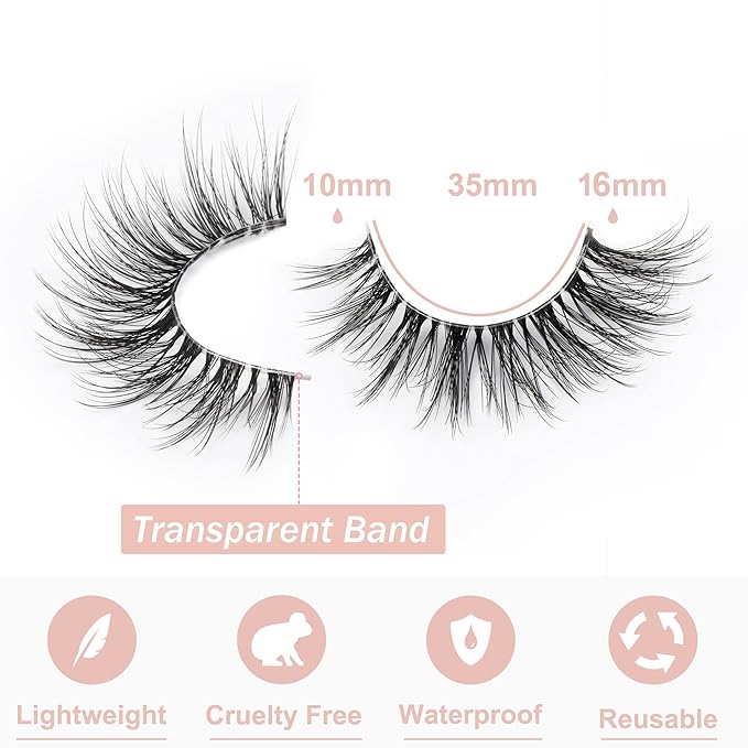 False Eyelashes with Clear Band Faux Mink Lashes Natural Look 3D Volume Wispy Fake Lashes Pack by Kiromiro 7 Pairs