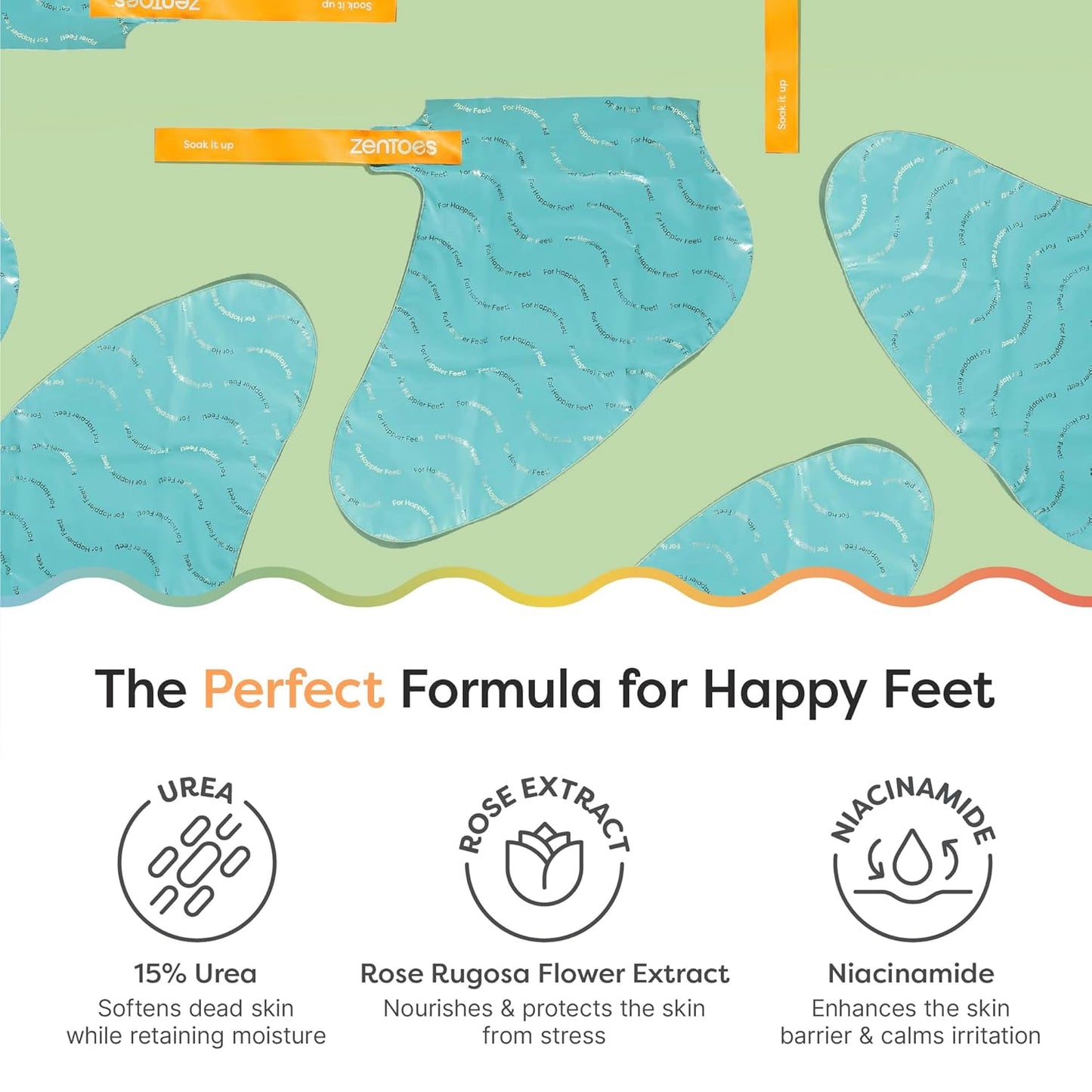 ZenToes Exfoliating Foot Mask for Dry Cracked Feet | Urea, Niacinamide & Rose Extract Infused No Harsh Foot Peeling Mask | Spa Experience At Home | Mess Free Design | Cucumber Rose Scented, 3 Pairs