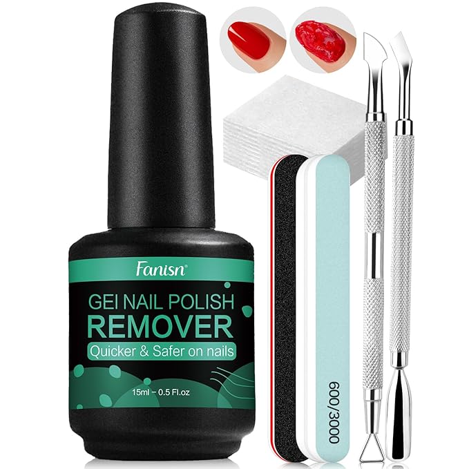 Gel Nail Polish Remover Kit with Tools, 15ml No Soak or Foil Needed, Fast Removal in 2-5 Minutes, Includes Cuticle Pusher & Nail File, Safe for Home DIY