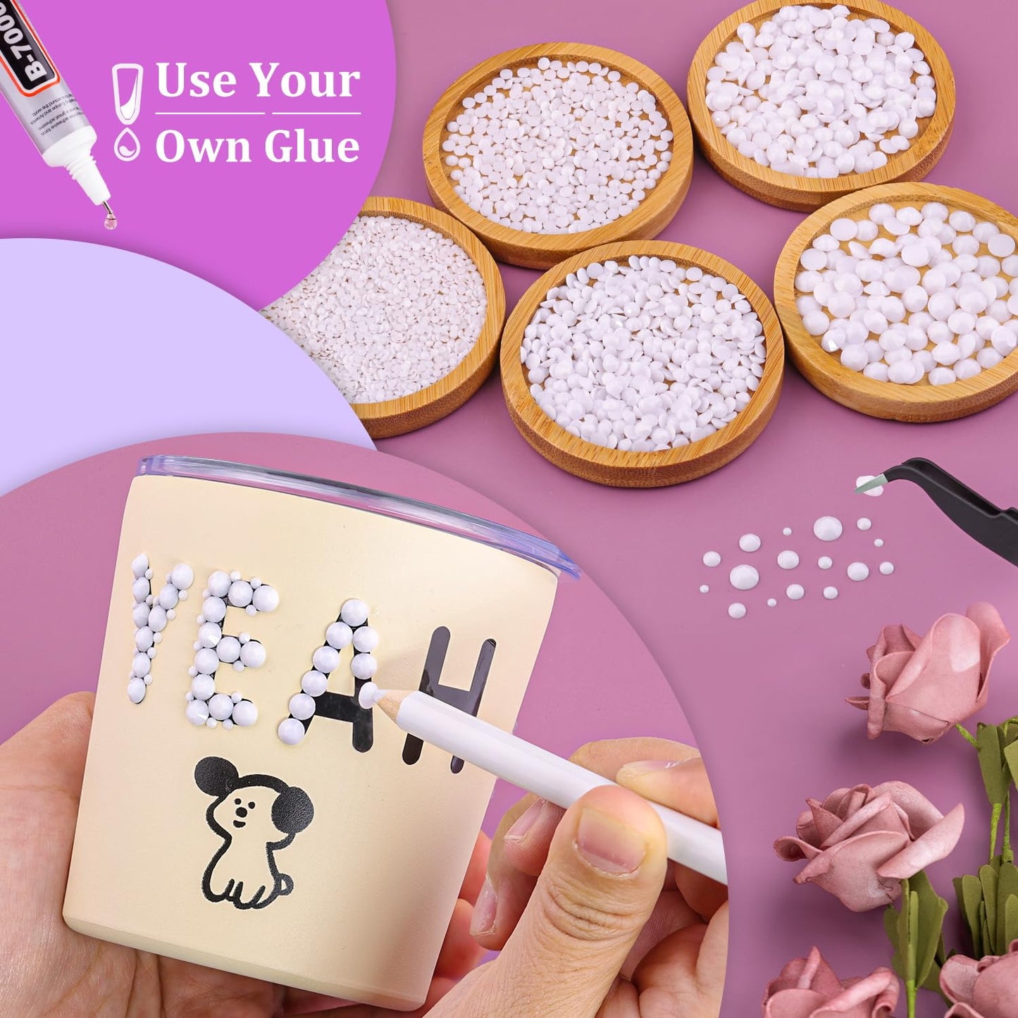 Resin Rhinestones for Crafting, 1 Box White Multi Sizes Flatback Bedazzling Crystals for Crafts Nail Art Decoration, Non Hotfix Gems Charms for Tumbler Shoes Clothing Fabric Face Makeup