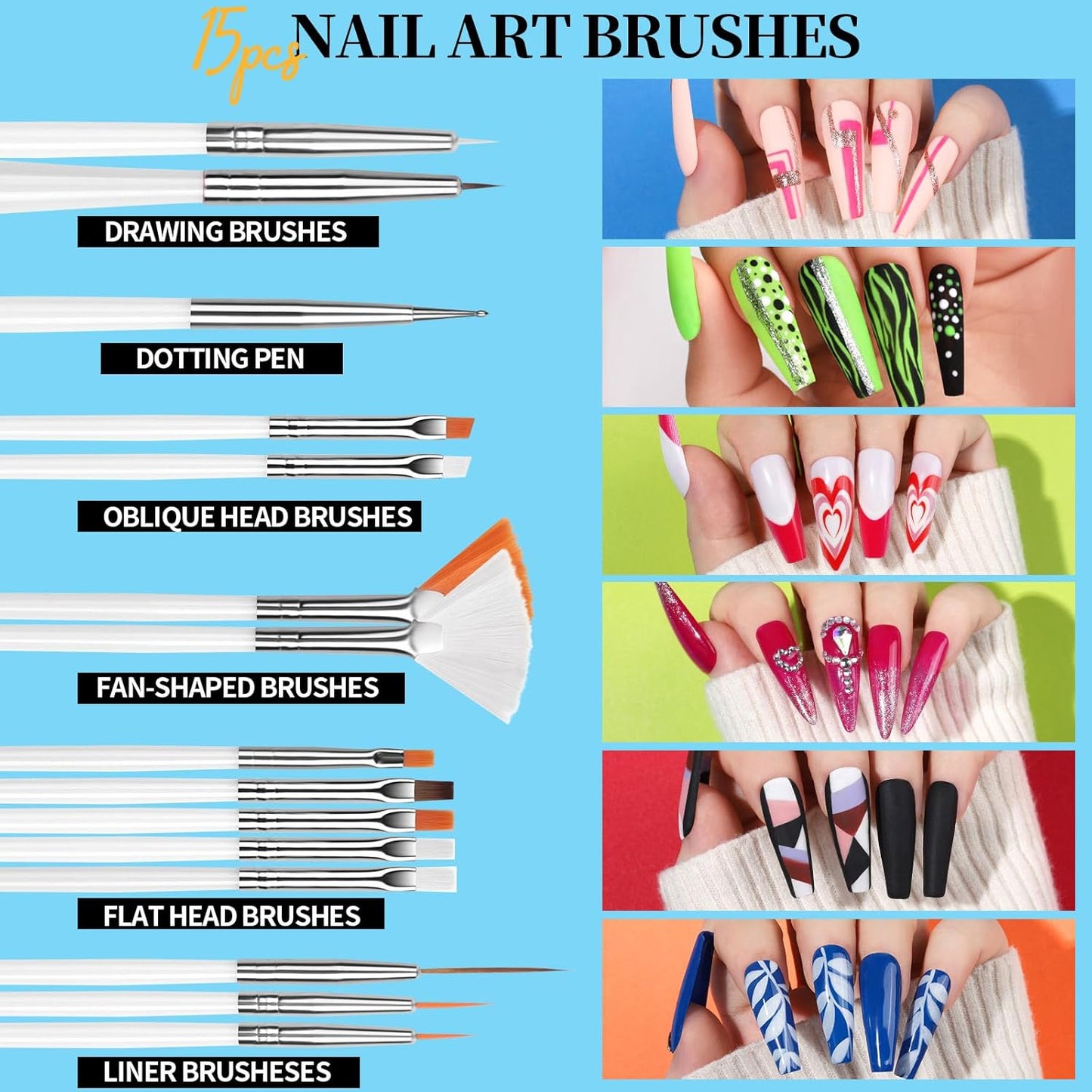 Teenitor Nail Art Tools, Nail Art Brushes Set, Dotting Tools，Nail Stickers, Nail Rhinestones For Nail Art