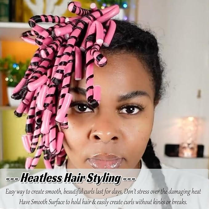 30PCS 9.45" Heatless Flexible Curling Rod, Skinny Small Flexi Rod Soft Twist Foam Hair Rollers for Tight Curl Women Girl Home Use Long and Short Hair (0.31 x 9.45 Inch, Pink#)