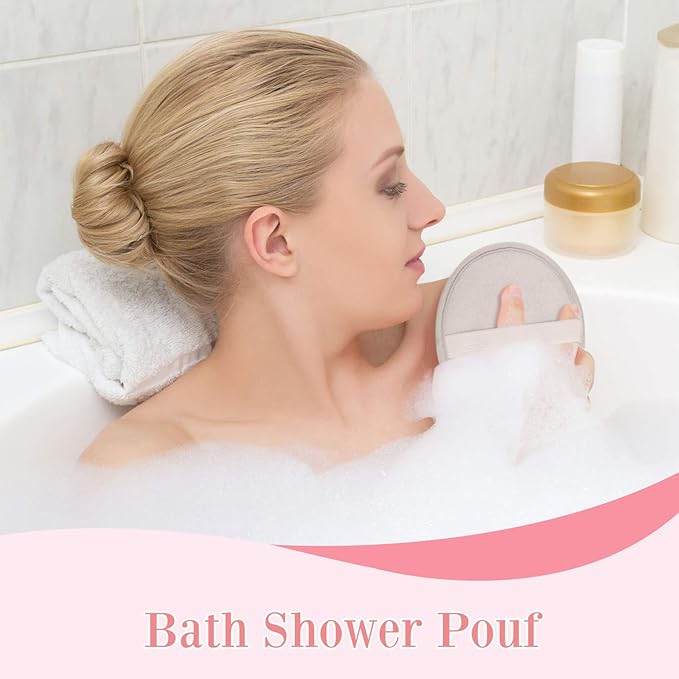 Boao 3 Pcs Bath Shower Pouf Sponge Mesh Pouf Shower Ball Exfoliating Body Sponge Pad Scrubber Glove with Flower Bath Ball (Khaki,Dark Brown,Dark Pink)