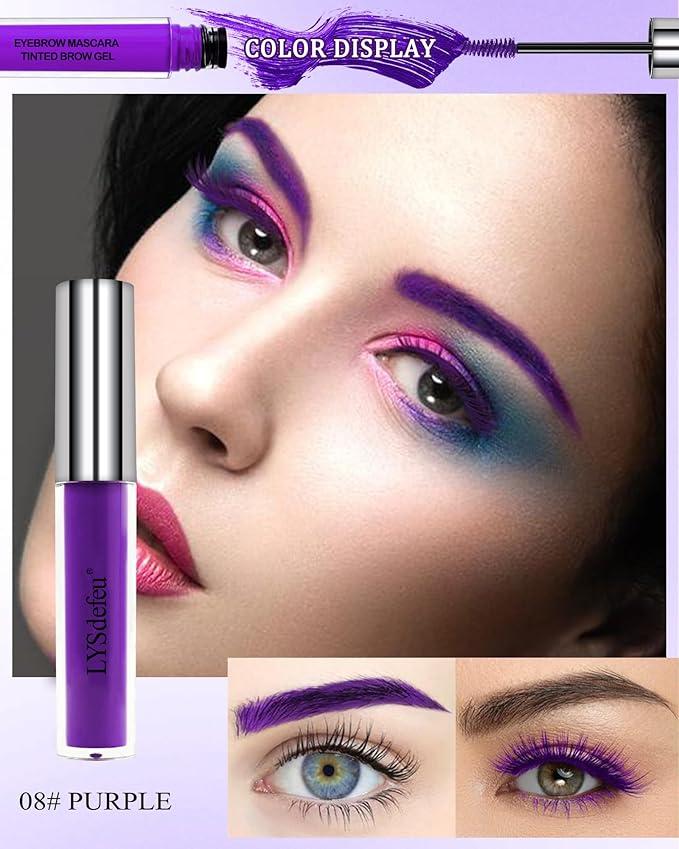 Tinted Eyebrow Mascara Gel-1Pcs Long-lasting Waterproof Smudge-proof Purple Brow Glue Colored Liquid Mascara,Tinted Brow Filler Curling Mascara,Women‘s Day Eye Makeup Gift for Women Girl-08