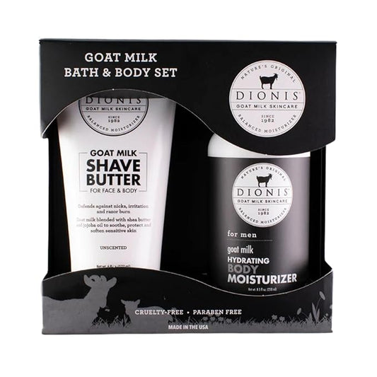 Dionis Goat Milk Skincare Men's Bath & Body Gift Set - Shea Butter & Jojoba Oil Shave Butter For Sensitive Skin, Protects Against Irritation & Razor Burns - Unscented Hydrating Moisturizer For Men