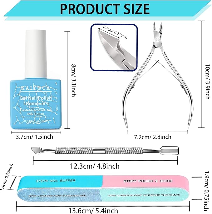 Gel Nail Polish Remover with Cuticle Pusher and Cuticle Nippers & Nail Buffer, Professional Remove Acrylic Gel Powder in 3-5 Minutes,Home DIY and Salon, No Soaking or Wrapping (1 Pcs Set)