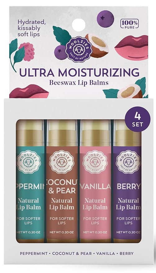 Lip Balm Set: All-Natural Shea Butter, Beeswax, Coconut Oil, Vitamin E Infused Lip Moisturizer Care (4 Pack, Ultra Moisturizing)