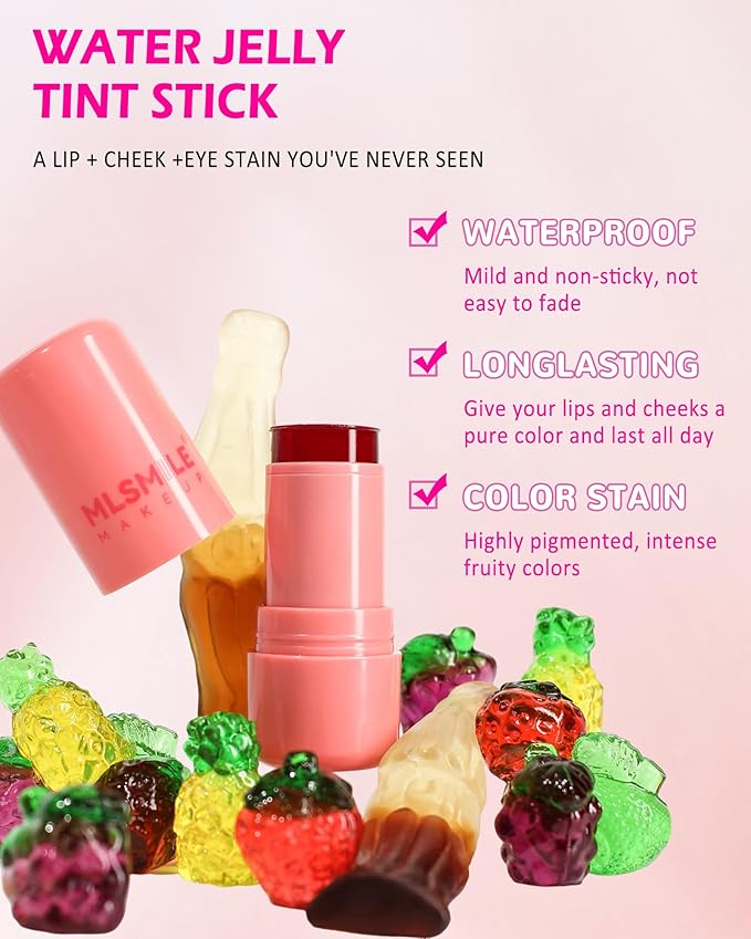 Makeup Jelly Tint,Cooling Water Jelly Tint Berry Blush Stick, Sheer Lip & Cheek Tint Stain, Long Lasting Waterproof Jelly Blush Lip Gloss, Vivid Color, Non-Sticky, Buildable Tinted Jelly Lip Stains-04