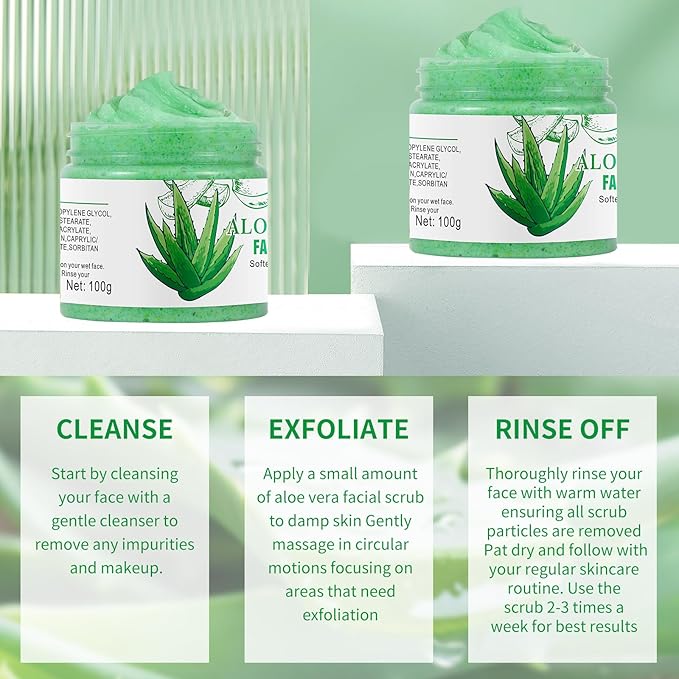 Aloe Vera Facial Scrub & Cleanser - Exfoliating Face Wash for Blackheads & Acne