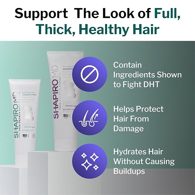 Shapiro MD Hair Growth Experts Hair Loss Shampoo and Conditioner, DHT Fighting Vegan Formula for Thinning Hair Developed by Dermatologists, Experience Healthier, Fuller & Thicker Looking Hair