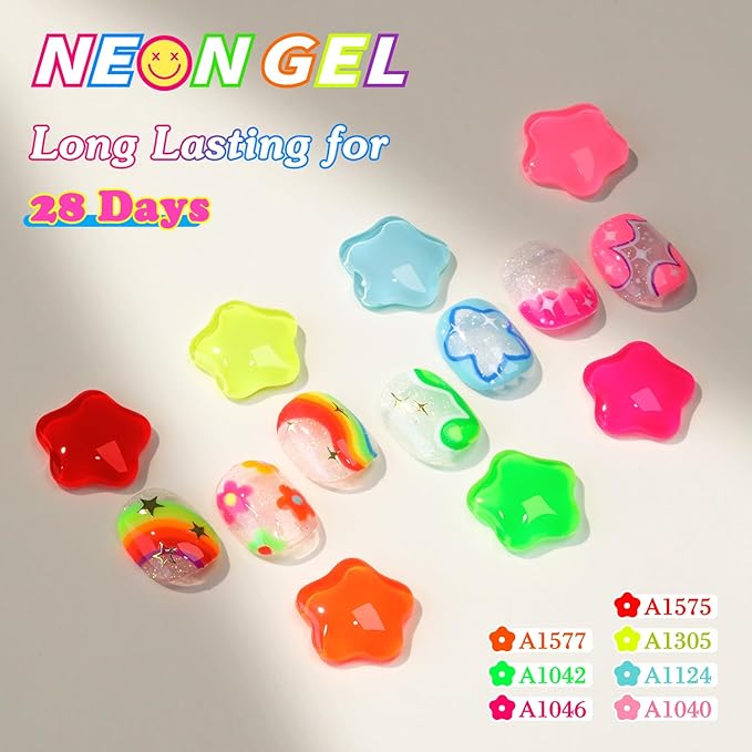 Double Rhythm 28Pcs 0.5Oz Gel Nail Polish Set Same Color Same Bottle Soak Off Gel Polish Kit Nail Art Manicure Salon DIY at Home for Women (Candy Neon Collection-T24-6)