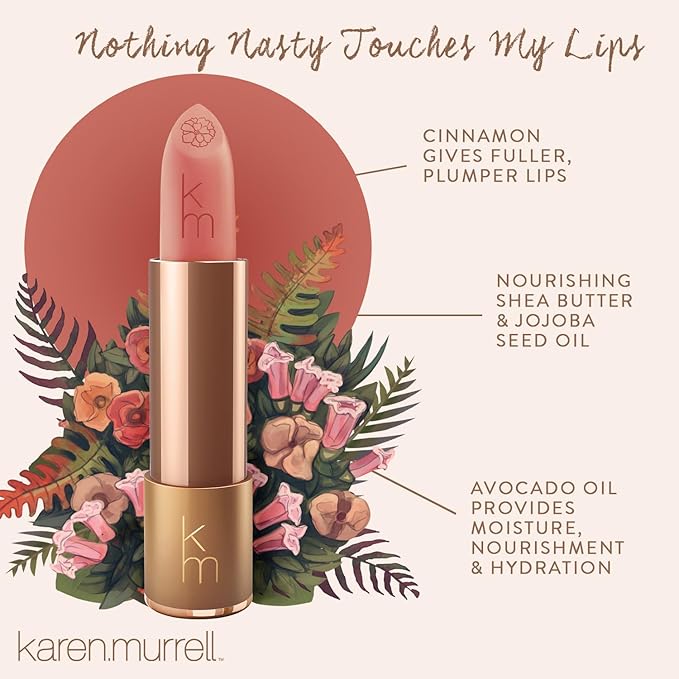 Karen Murrell - Natural Lip Stick - Lipstick 14 Orchid Bloom - Nude Lipstick - Matte Finish, 100% Natural Ingredients, Moisturizes & Hydrates Lips - Paraben & Cruelty Free