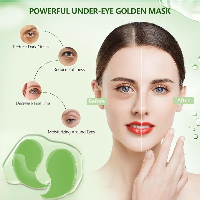 3 Packs 60 Pcs Under Eye Patches, Green+24K Gold+Pink, 30 Pairs Undereye Mask for Puffy Eye Dark Circle Treatment, Collagen Gel Pads Hydrating for Eye Bag Puffiness Wrinkle, Women Men Beauty Skin Care