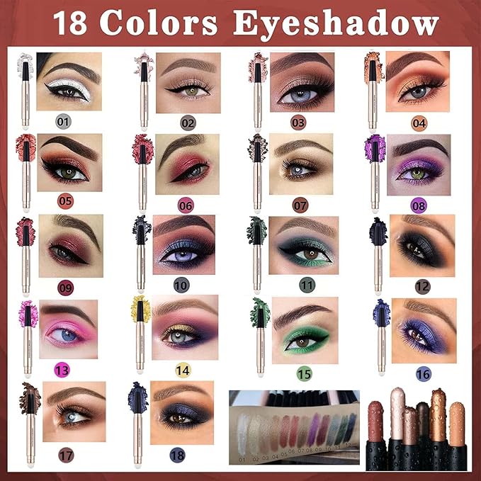Midnight Black Eyeshadow Stick And Sponge Makeup Brush Cream Shimmer Smooth Shadow Pencil Eyeliner Long Lasting Waterproof Eye Shadow Highlighter Stick Hypoallergenic Multi-Dimensional Eyes Look # 12