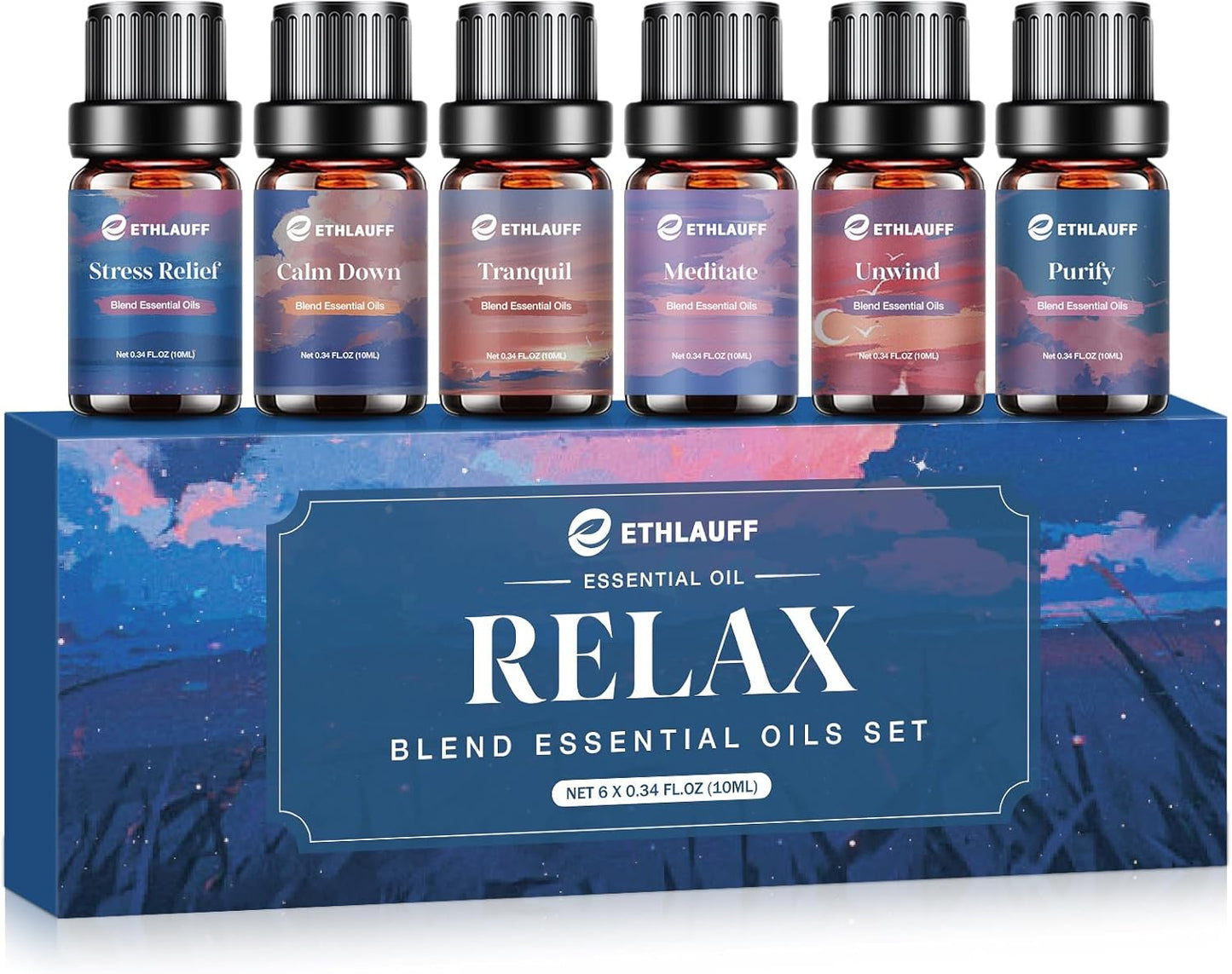 Relax Diffuser Oil, Eessential Diffuser Oil for Home, Humidifiers, Candle Making, Aromatherapy - Stress Relief, Calm Down, Tranquil, Meditate, Unwind, Purify, 6x10ml