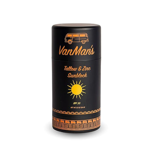 Vanman Tallow and Zinc Sunblock Stick - Mineral Sunscreen with Non-Nano Zinc Oxide - Sunstick Made with Grass Fed Beef Tallow for Face & Body Protection - 3.3 ounce