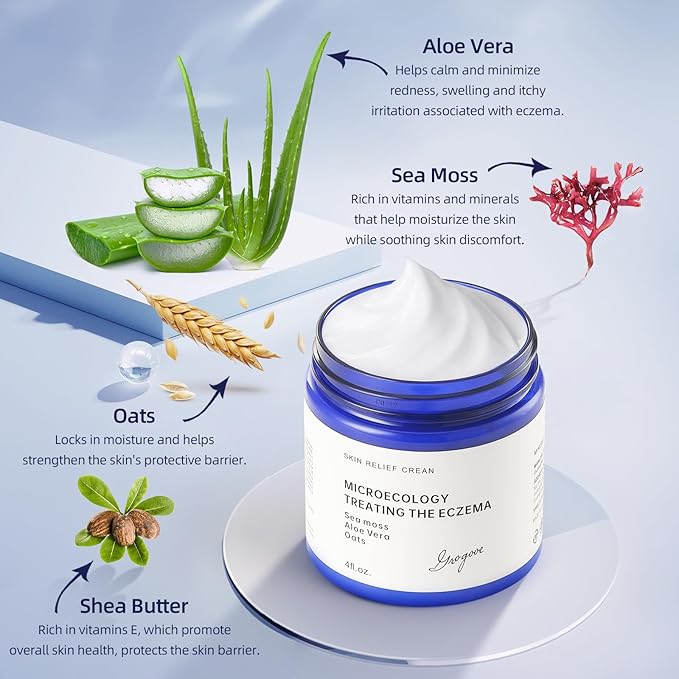 Eczema Relief Cream，Moisturizing Eczema Cream，Full Body Lotion with Colloidal Oatmeal (Skin Protector)，Sea Moss and Aloe Vera 4 Oz